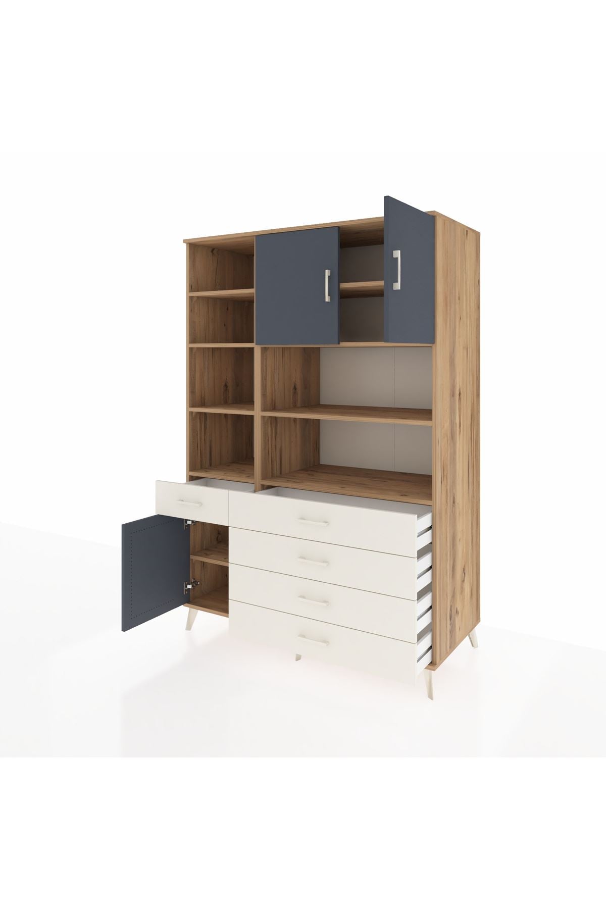 Kronos Dolap 9 Raflı 5 Çekmeceli 3 Kapaklı 132x59x195 Çam-Antrasit/Aytaşı