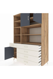 Kronos Dolap 9 Raflı 5 Çekmeceli 3 Kapaklı 132x59x195 Çam-Antrasit/Aytaşı