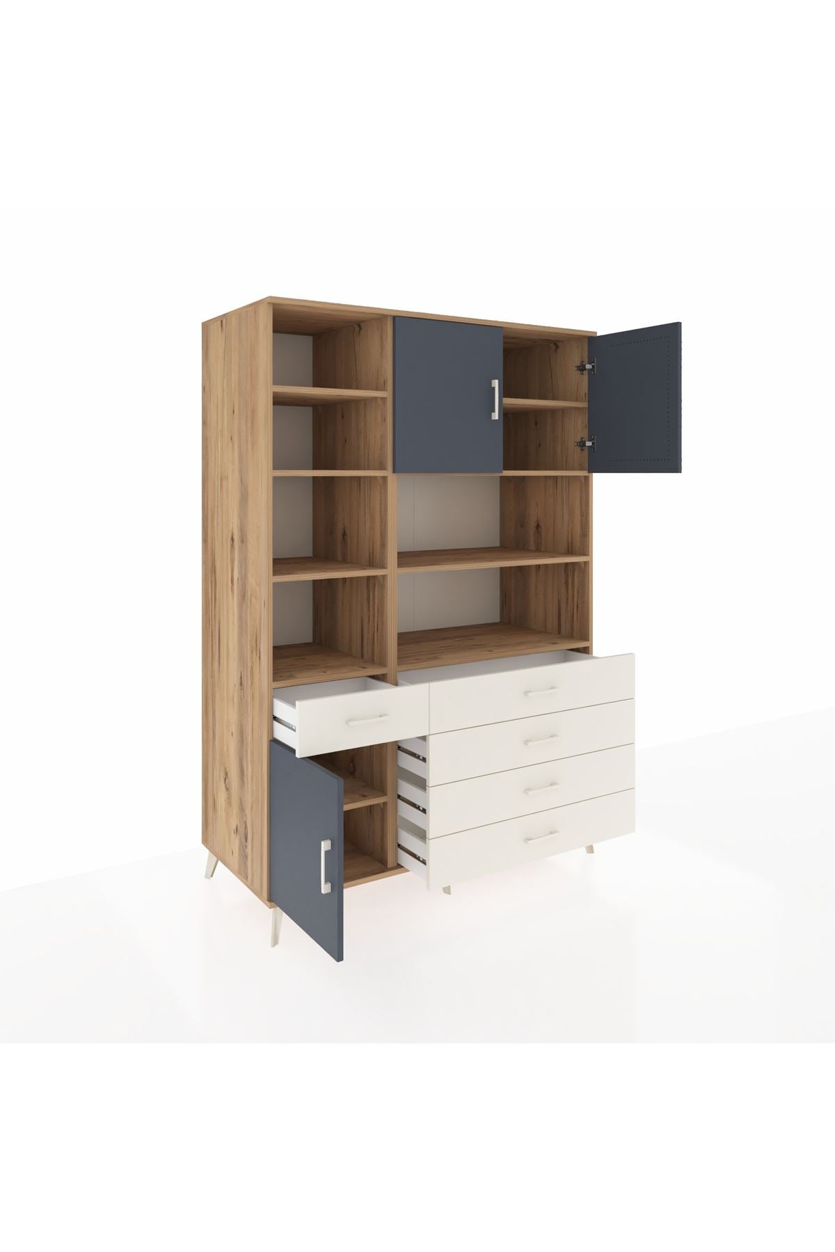 Kronos Dolap 9 Raflı 5 Çekmeceli 3 Kapaklı 132x59x195 Çam-Antrasit/Aytaşı