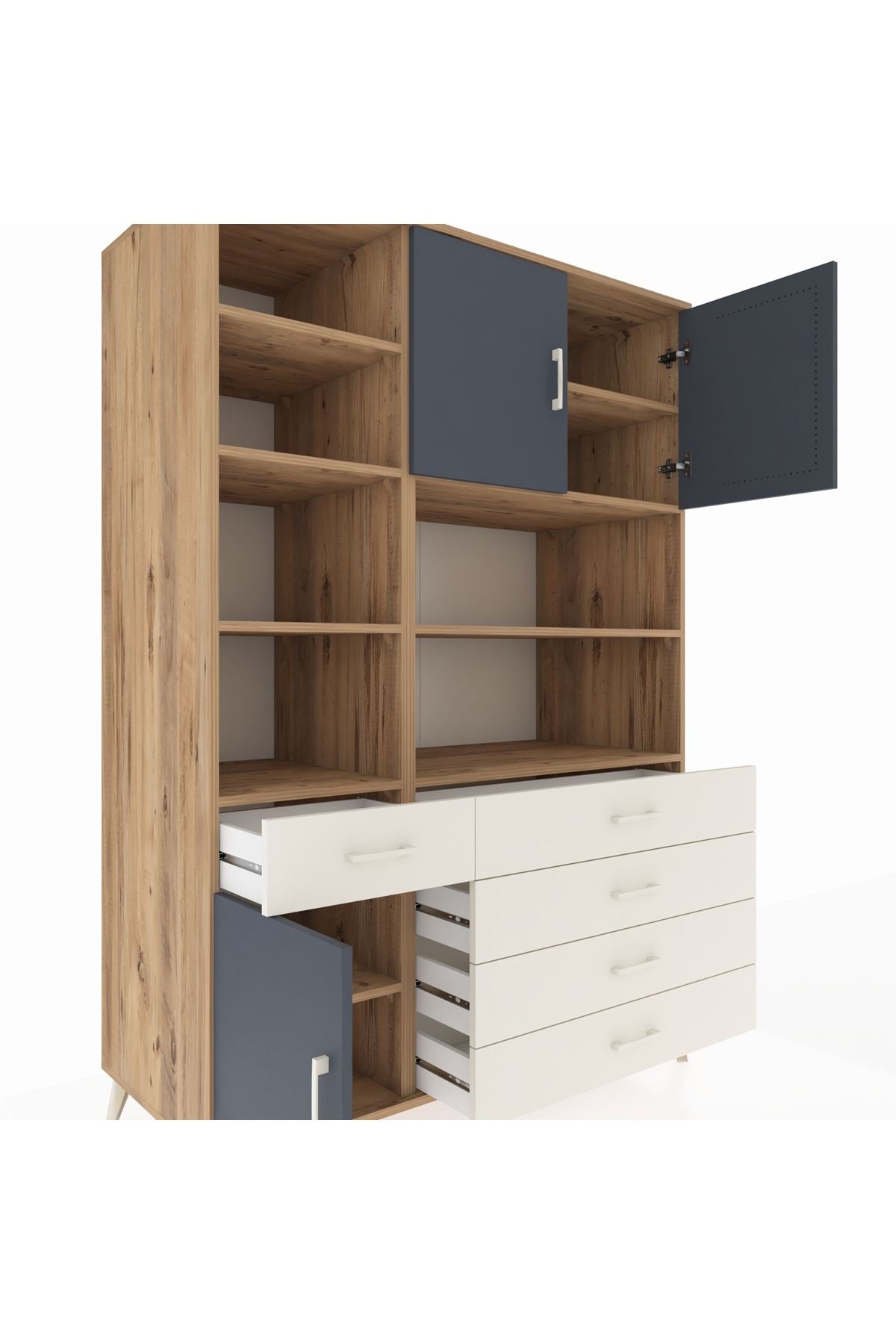 Kronos Dolap 9 Raflı 5 Çekmeceli 3 Kapaklı 132x59x195 Çam-Antrasit/Aytaşı