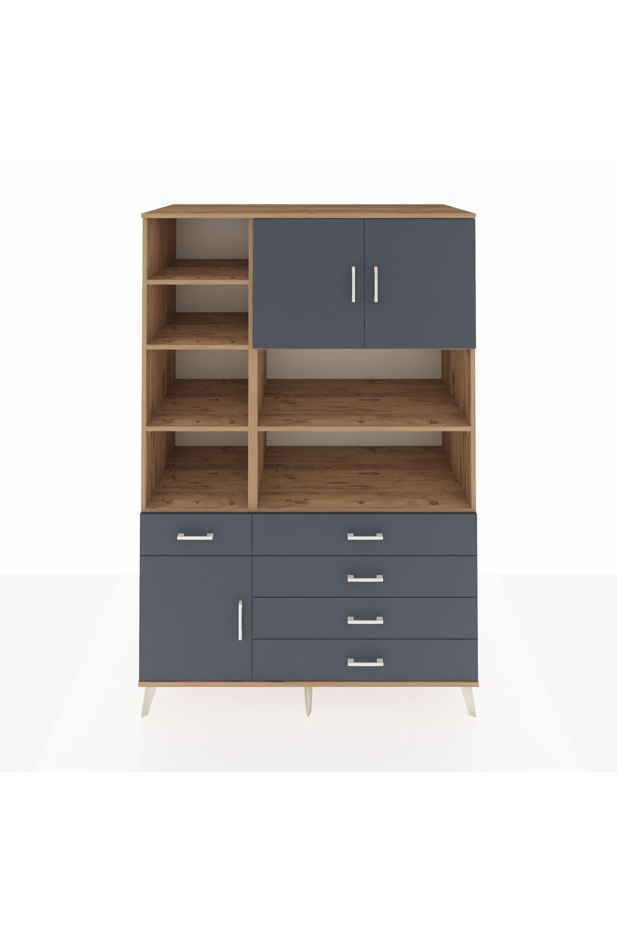 Kronos Dolap 9 Raflı 5 Çekmeceli 3 Kapaklı 132x59x195 Çam-Antrasit/Antrasit