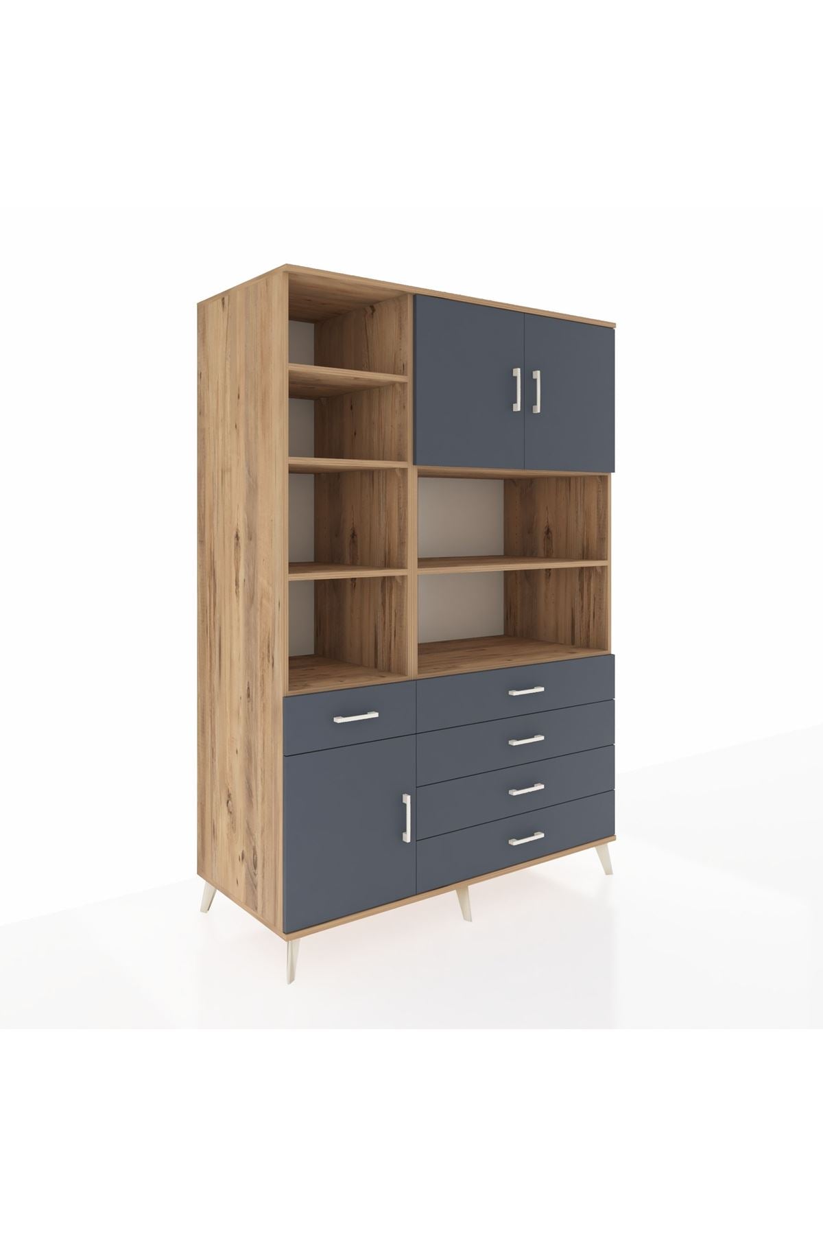 Kronos Dolap 9 Raflı 5 Çekmeceli 3 Kapaklı 132x59x195 Çam-Antrasit/Antrasit