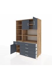 Kronos Dolap 9 Raflı 5 Çekmeceli 3 Kapaklı 132x59x195 Çam-Antrasit/Antrasit