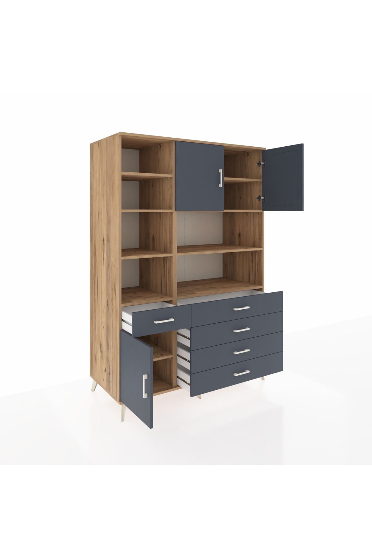 Kronos Dolap 9 Raflı 5 Çekmeceli 3 Kapaklı 132x59x195 Çam-Antrasit/Antrasit