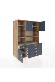 Kronos Dolap 9 Raflı 5 Çekmeceli 3 Kapaklı 132x59x195 Çam-Antrasit/Antrasit