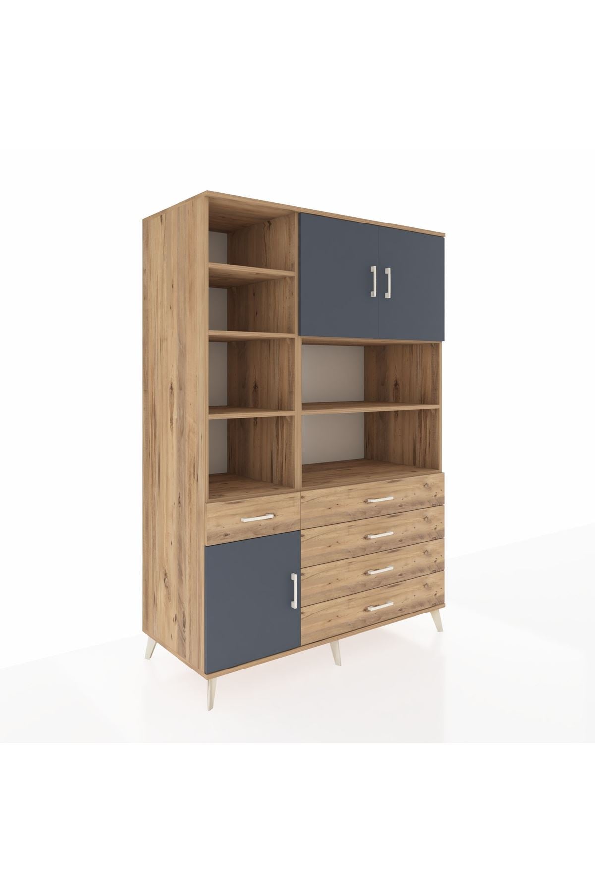 Kronos Dolap 9 Raflı 5 Çekmeceli 3 Kapaklı 132x59x195 Çam-Antrasit/Çam