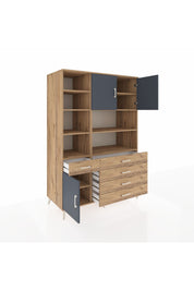 Kronos Dolap 9 Raflı 5 Çekmeceli 3 Kapaklı 132x59x195 Çam-Antrasit/Çam