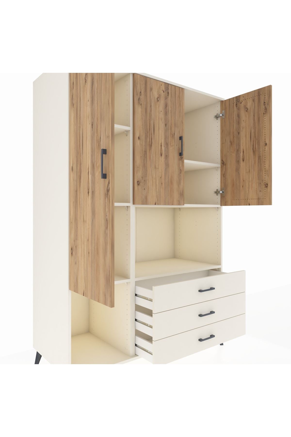 Kronos Dolap 6 Raflı 3 Çekmeceli 3 Kapaklı 132x59x195 Aytaşı-Çam/Aytaşı