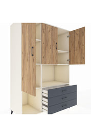 Kronos Dolap 6 Raflı 3 Çekmeceli 3 Kapaklı 132x59x195 Aytaşı-Çam/Antrasit