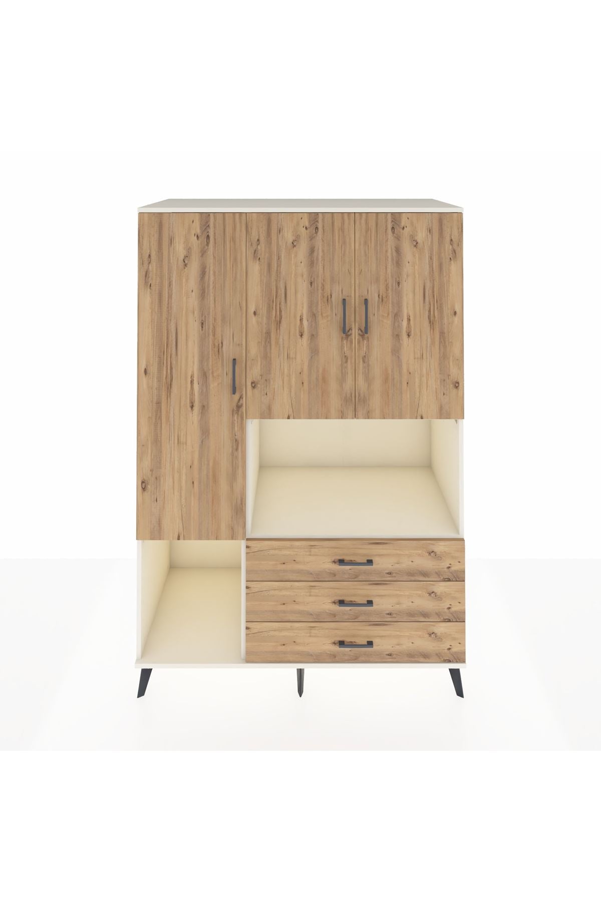 Kronos Dolap 6 Raflı 3 Çekmeceli 3 Kapaklı 132x59x195 Aytaşı-Çam/Çam