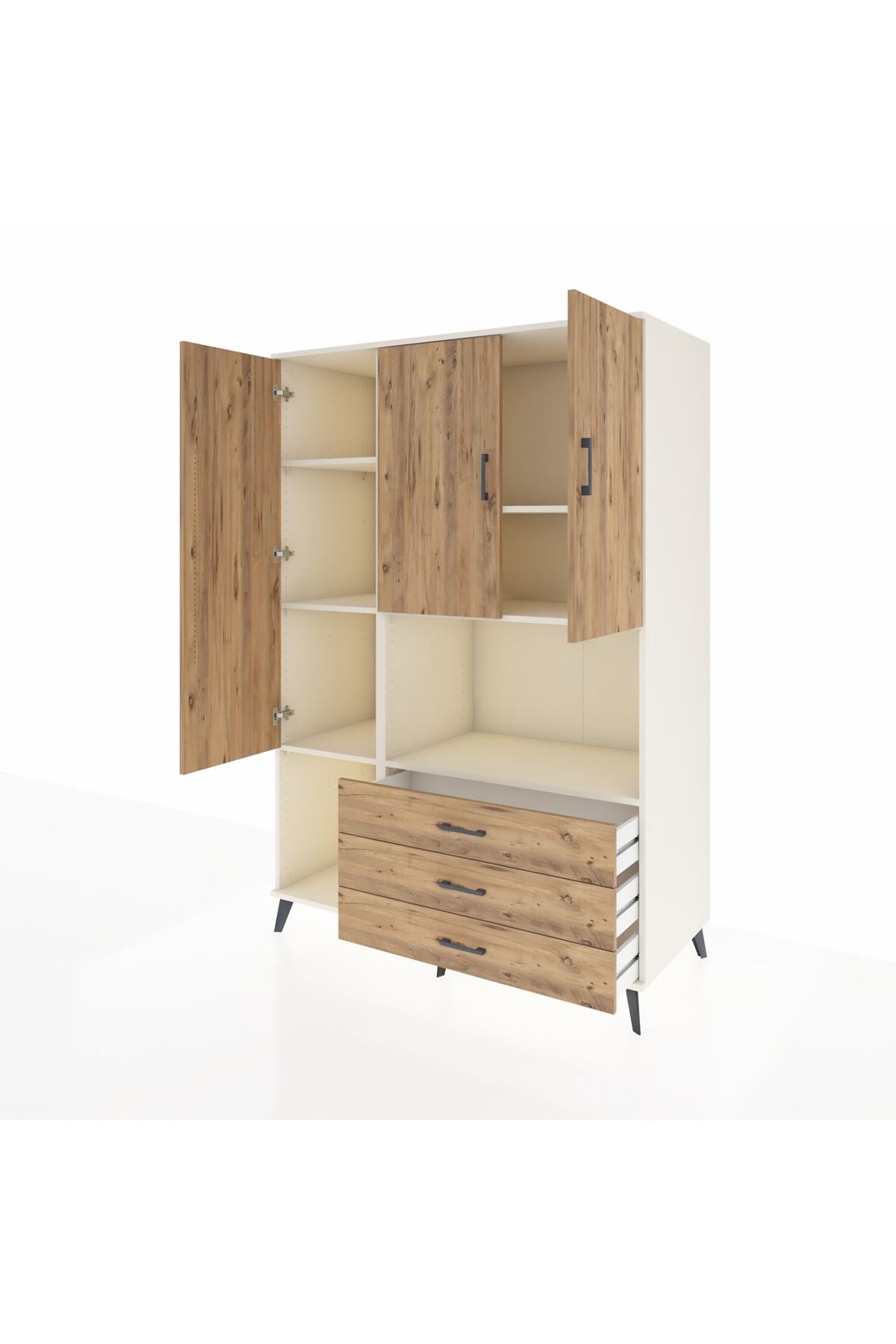 Kronos Dolap 6 Raflı 3 Çekmeceli 3 Kapaklı 132x59x195 Aytaşı-Çam/Çam