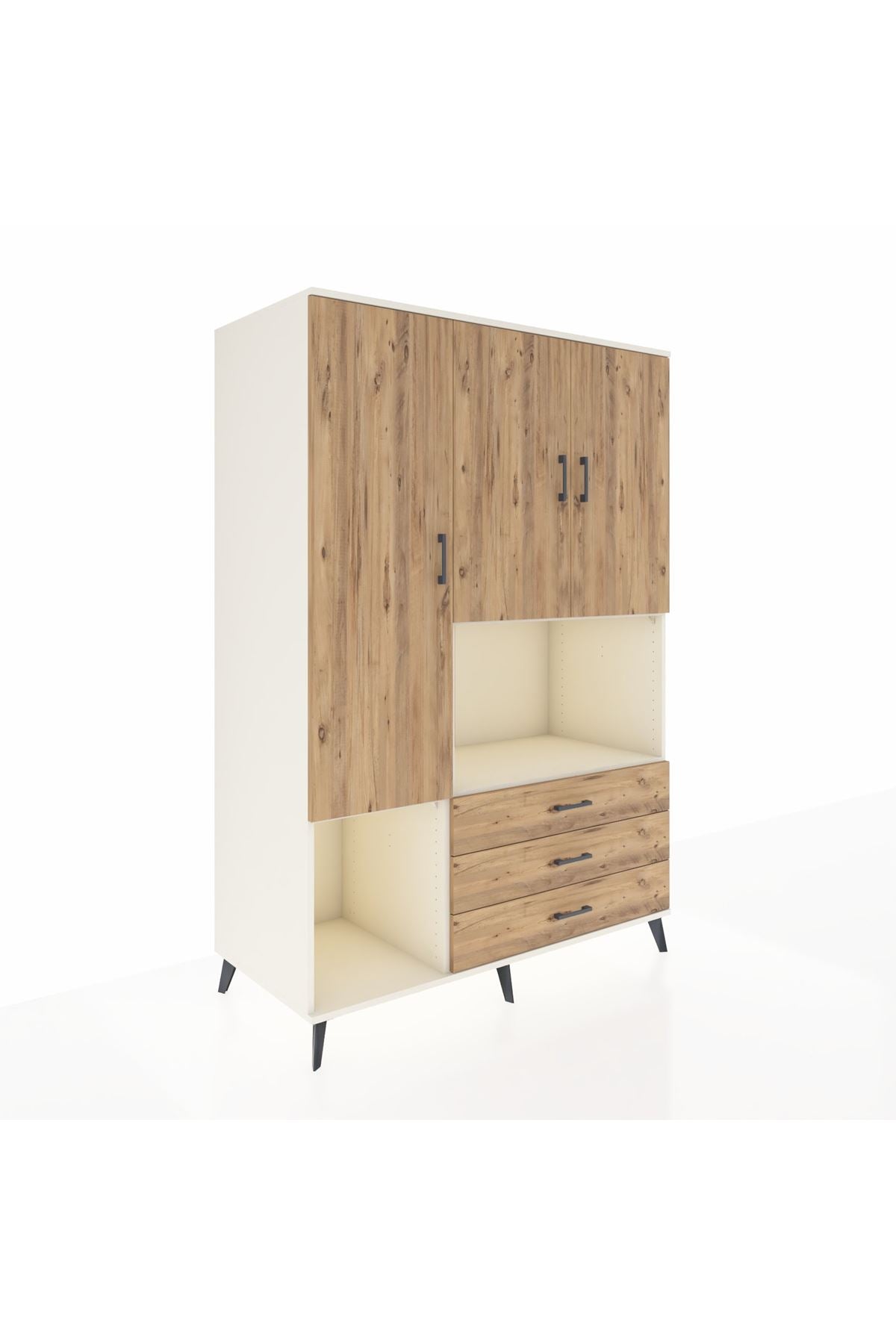 Kronos Dolap 6 Raflı 3 Çekmeceli 3 Kapaklı 132x59x195 Aytaşı-Çam/Çam