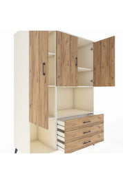 Kronos Dolap 6 Raflı 3 Çekmeceli 3 Kapaklı 132x59x195 Aytaşı-Çam/Çam