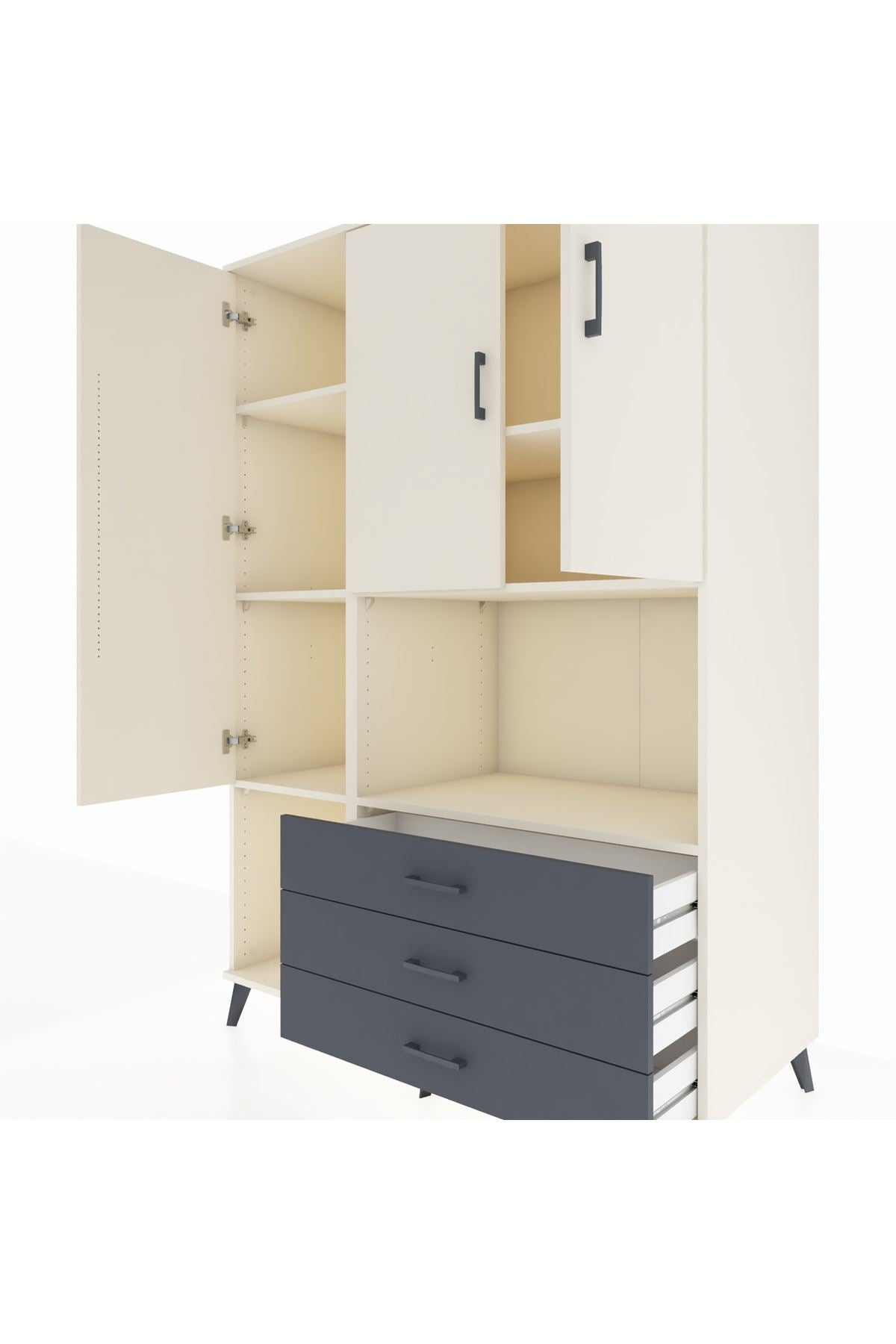 Kronos Dolap 6 Raflı 3 Çekmeceli 3 Kapaklı 132x59x195 Aytaşı-Aytaşı/Antrasit