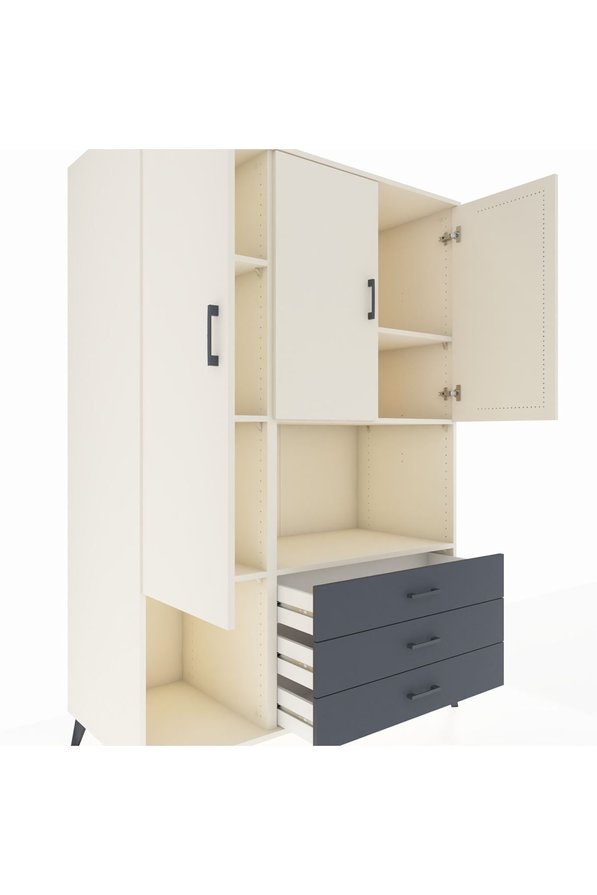 Kronos Dolap 6 Raflı 3 Çekmeceli 3 Kapaklı 132x59x195 Aytaşı-Aytaşı/Antrasit