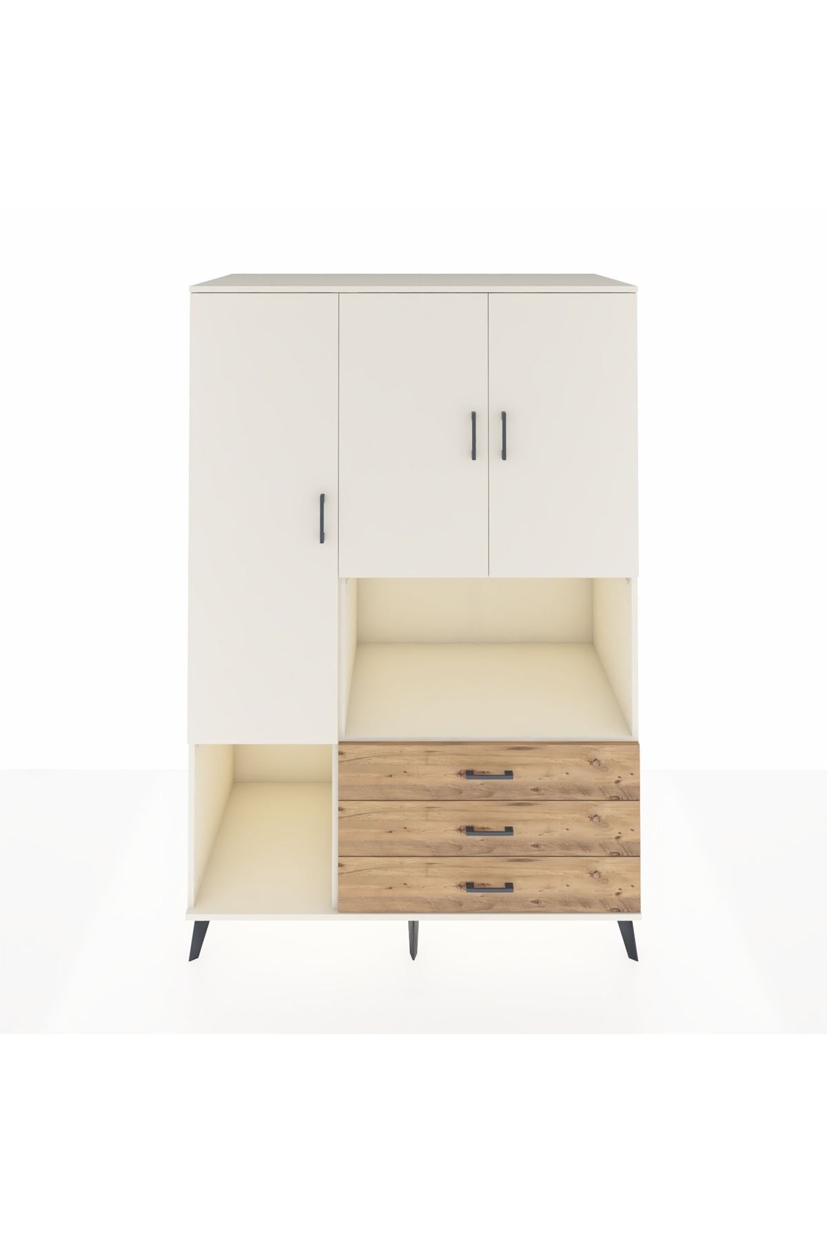 Kronos Dolap 6 Raflı 3 Çekmeceli 3 Kapaklı 132x59x195 Aytaşı-Aytaşı/Çam