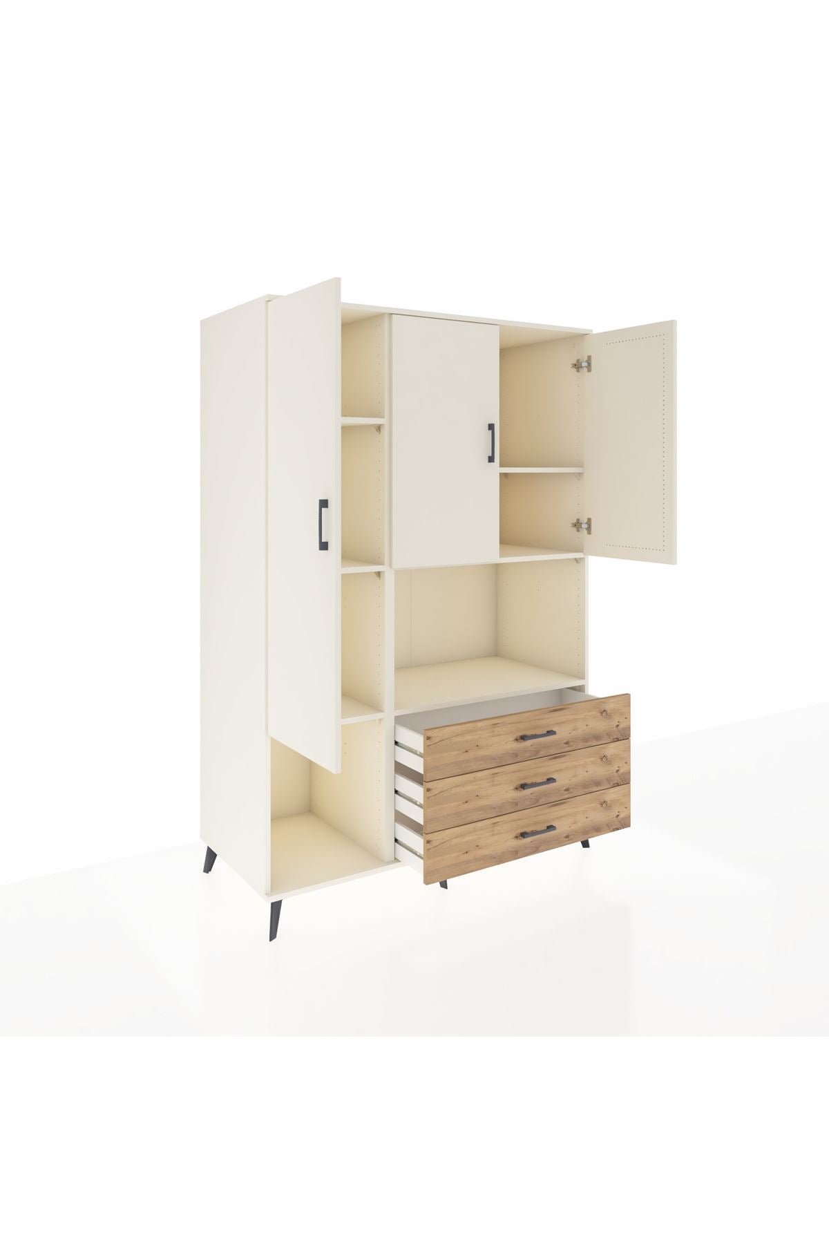 Kronos Dolap 6 Raflı 3 Çekmeceli 3 Kapaklı 132x59x195 Aytaşı-Aytaşı/Çam