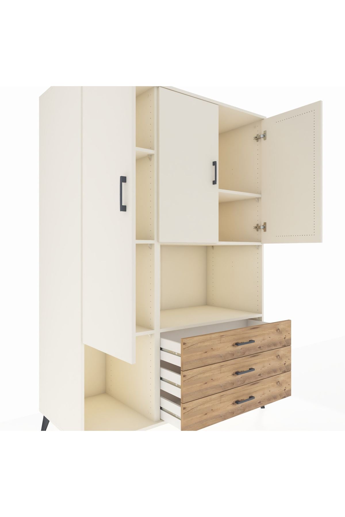 Kronos Dolap 6 Raflı 3 Çekmeceli 3 Kapaklı 132x59x195 Aytaşı-Aytaşı/Çam