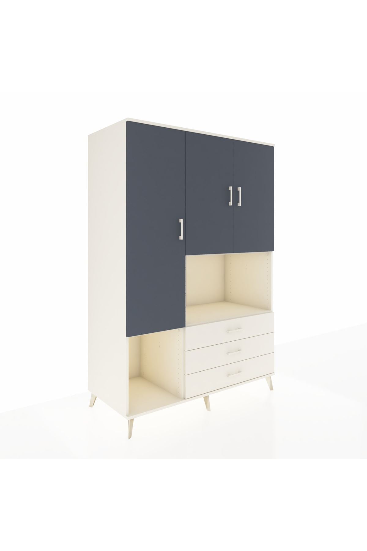 Kronos Dolap 6 Raflı 3 Çekmeceli 3 Kapaklı 132x59x195 Aytaşı-Antrasit/Aytaşı