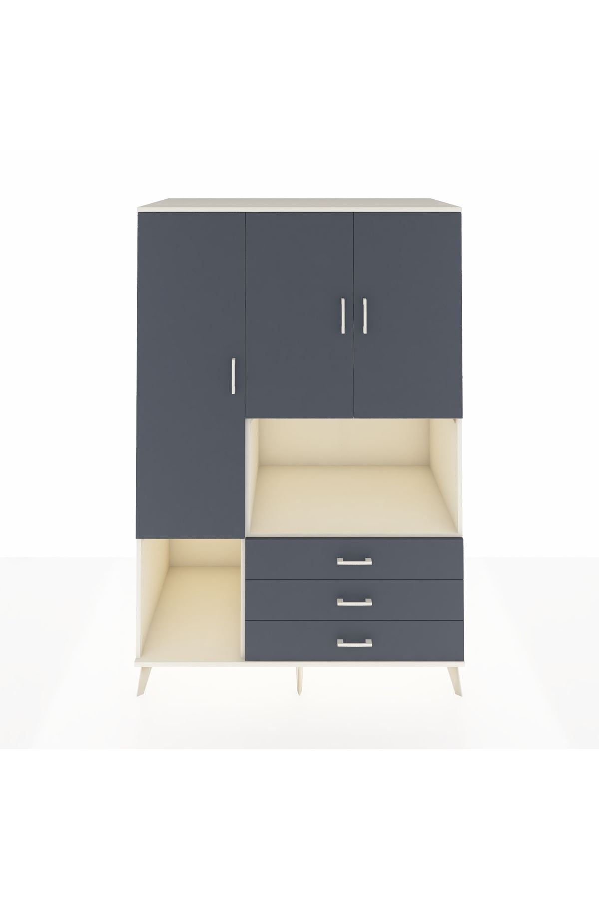 Kronos Dolap 6 Raflı 3 Çekmeceli 3 Kapaklı 132x59x195 Aytaşı-Antrasit/Antrasit