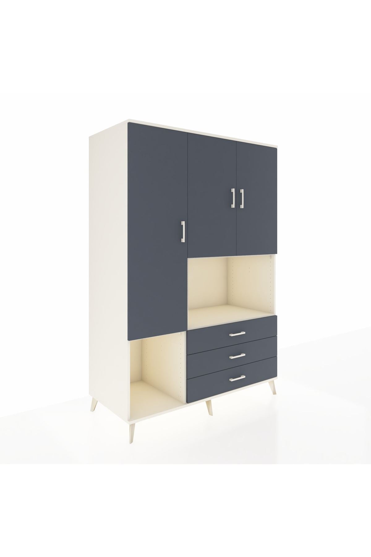 Kronos Dolap 6 Raflı 3 Çekmeceli 3 Kapaklı 132x59x195 Aytaşı-Antrasit/Antrasit