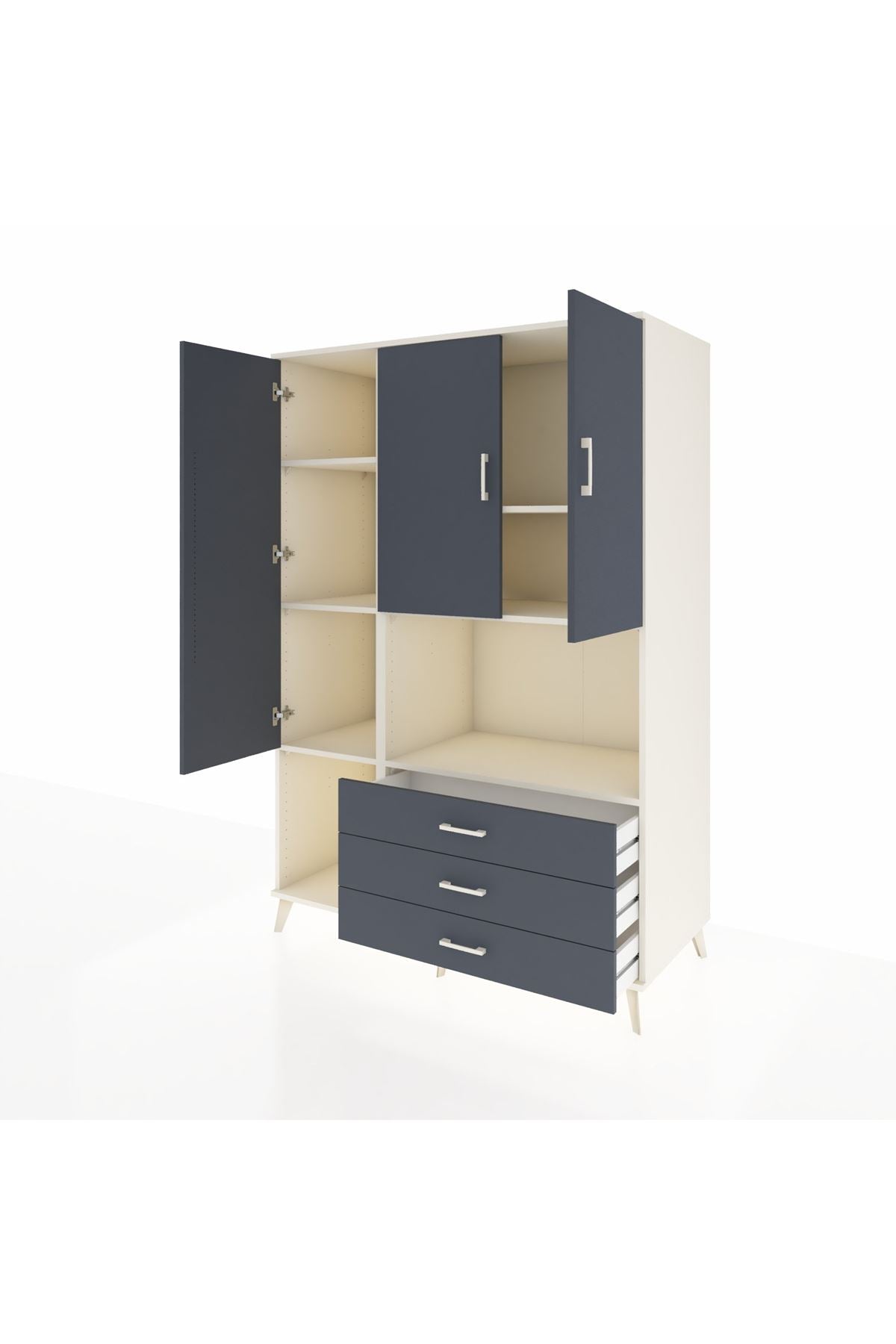 Kronos Dolap 6 Raflı 3 Çekmeceli 3 Kapaklı 132x59x195 Aytaşı-Antrasit/Antrasit