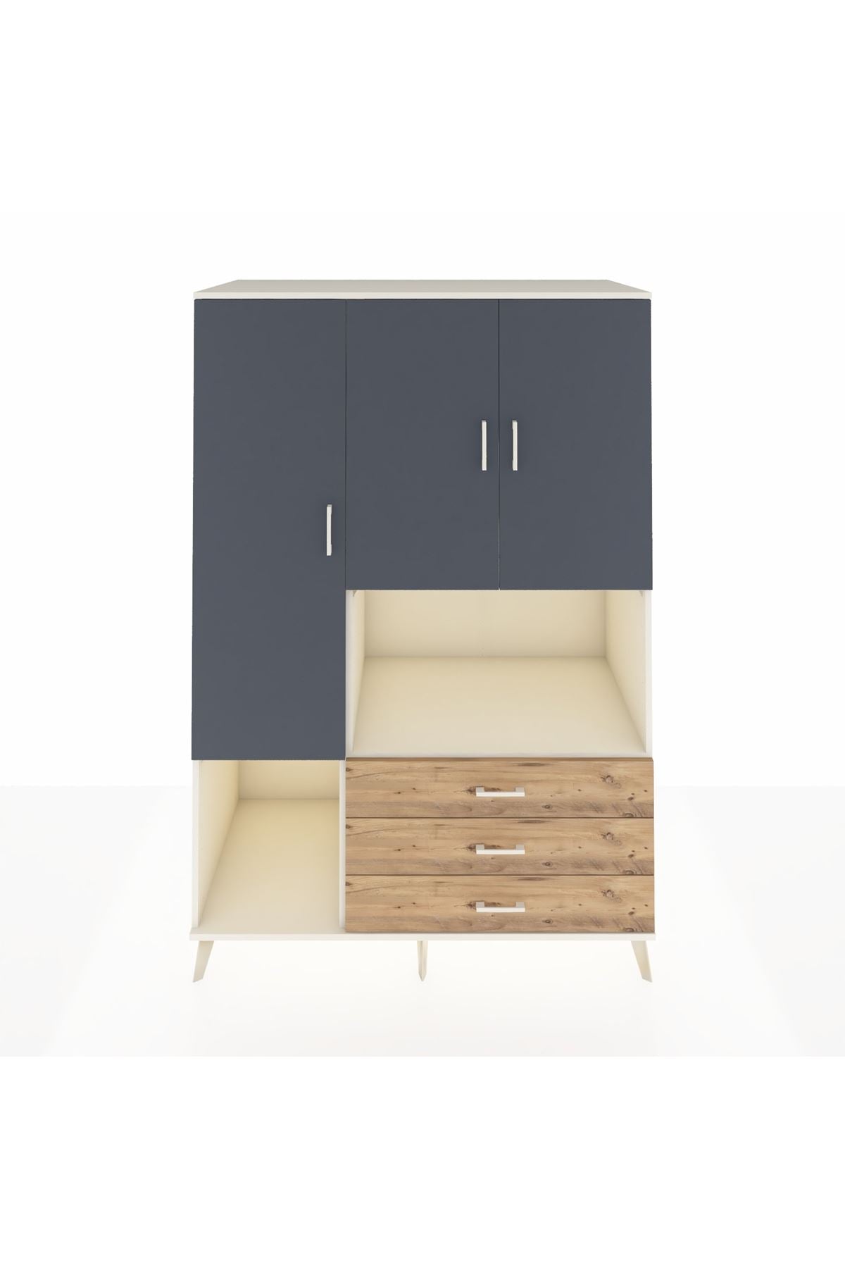 Kronos Dolap 6 Raflı 3 Çekmeceli 3 Kapaklı 132x59x195 Aytaşı-Antrasit/Çam