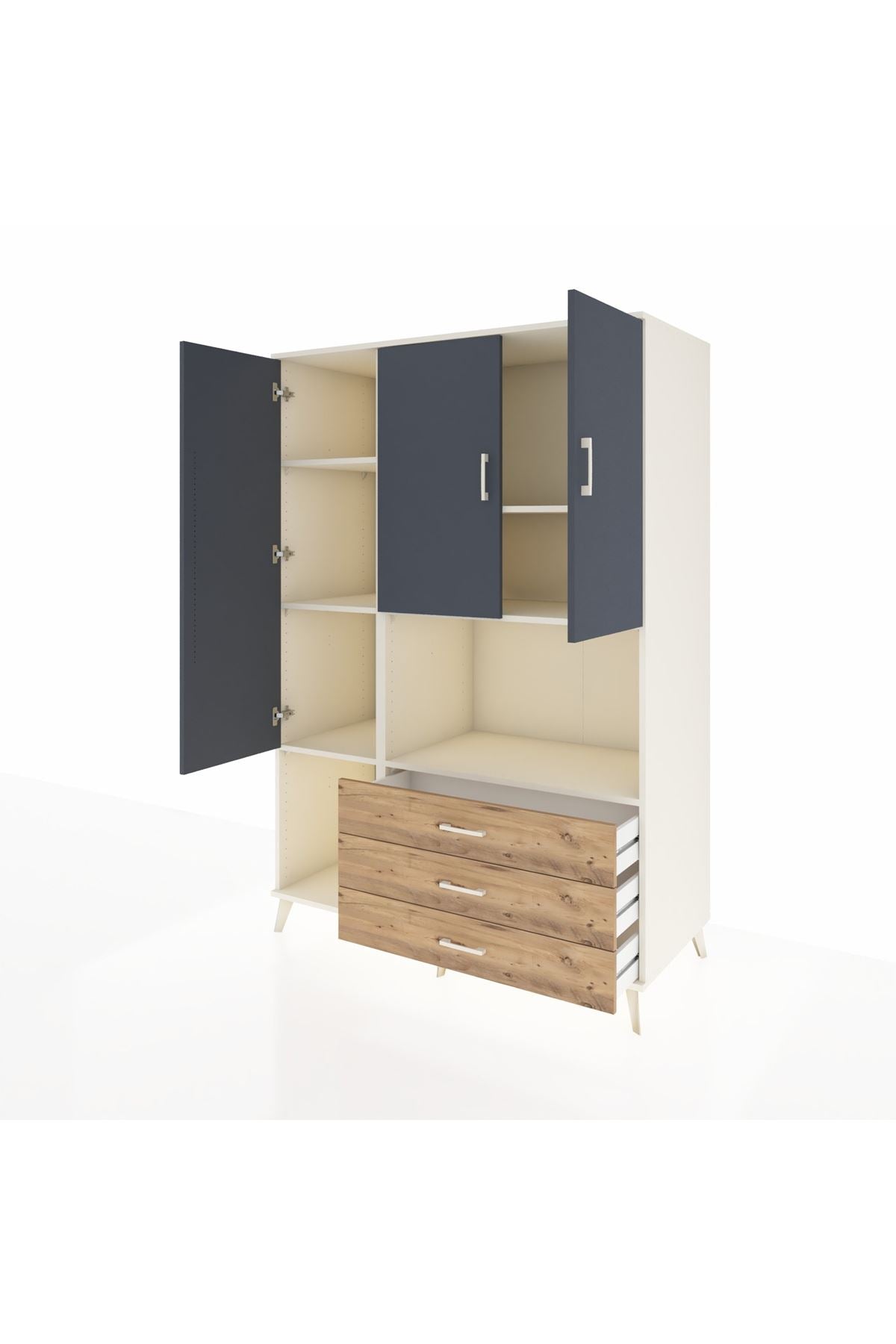 Kronos Dolap 6 Raflı 3 Çekmeceli 3 Kapaklı 132x59x195 Aytaşı-Antrasit/Çam