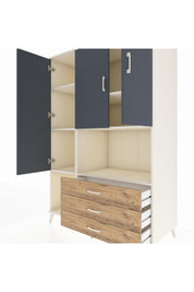 Kronos Dolap 6 Raflı 3 Çekmeceli 3 Kapaklı 132x59x195 Aytaşı-Antrasit/Çam