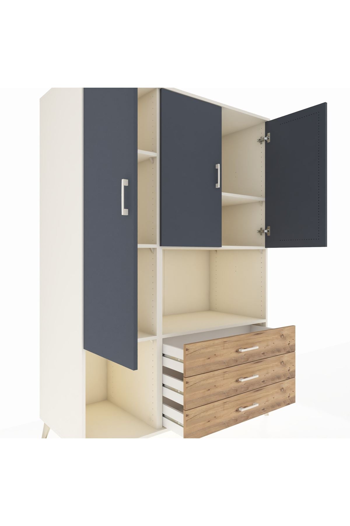 Kronos Dolap 6 Raflı 3 Çekmeceli 3 Kapaklı 132x59x195 Aytaşı-Antrasit/Çam