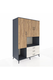 Kronos Dolap 6 Raflı 3 Çekmeceli 3 Kapaklı 132x59x195 Antrasit-Çam/Aytaşı