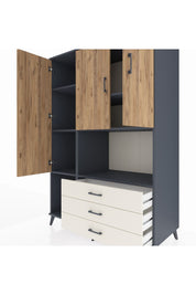 Kronos Dolap 6 Raflı 3 Çekmeceli 3 Kapaklı 132x59x195 Antrasit-Çam/Aytaşı