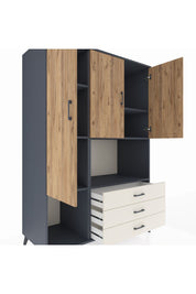 Kronos Dolap 6 Raflı 3 Çekmeceli 3 Kapaklı 132x59x195 Antrasit-Çam/Aytaşı