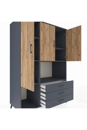 Kronos Dolap 6 Raflı 3 Çekmeceli 3 Kapaklı 132x59x195 Antrasit-Çam/Antrasit