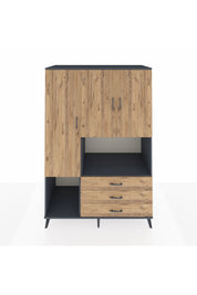 Kronos Dolap 6 Raflı 3 Çekmeceli 3 Kapaklı 132x59x195 Antrasit-Çam/Çam