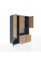 Kronos Dolap 6 Raflı 3 Çekmeceli 3 Kapaklı 132x59x195 Antrasit-Çam/Çam