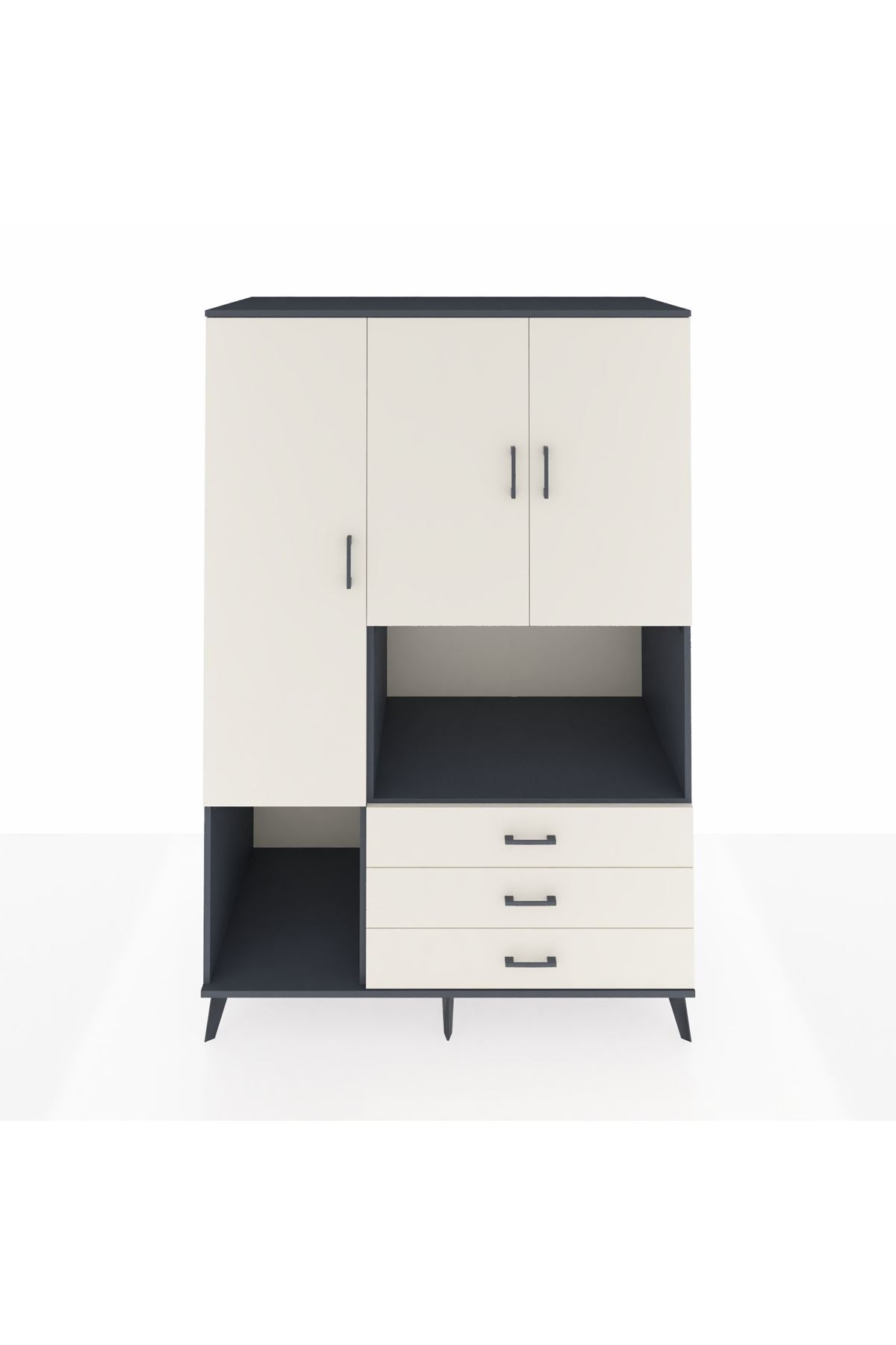 Kronos Dolap 6 Raflı 3 Çekmeceli 3 Kapaklı 132x59x195 Antrasit-Aytaşı/Aytaşı