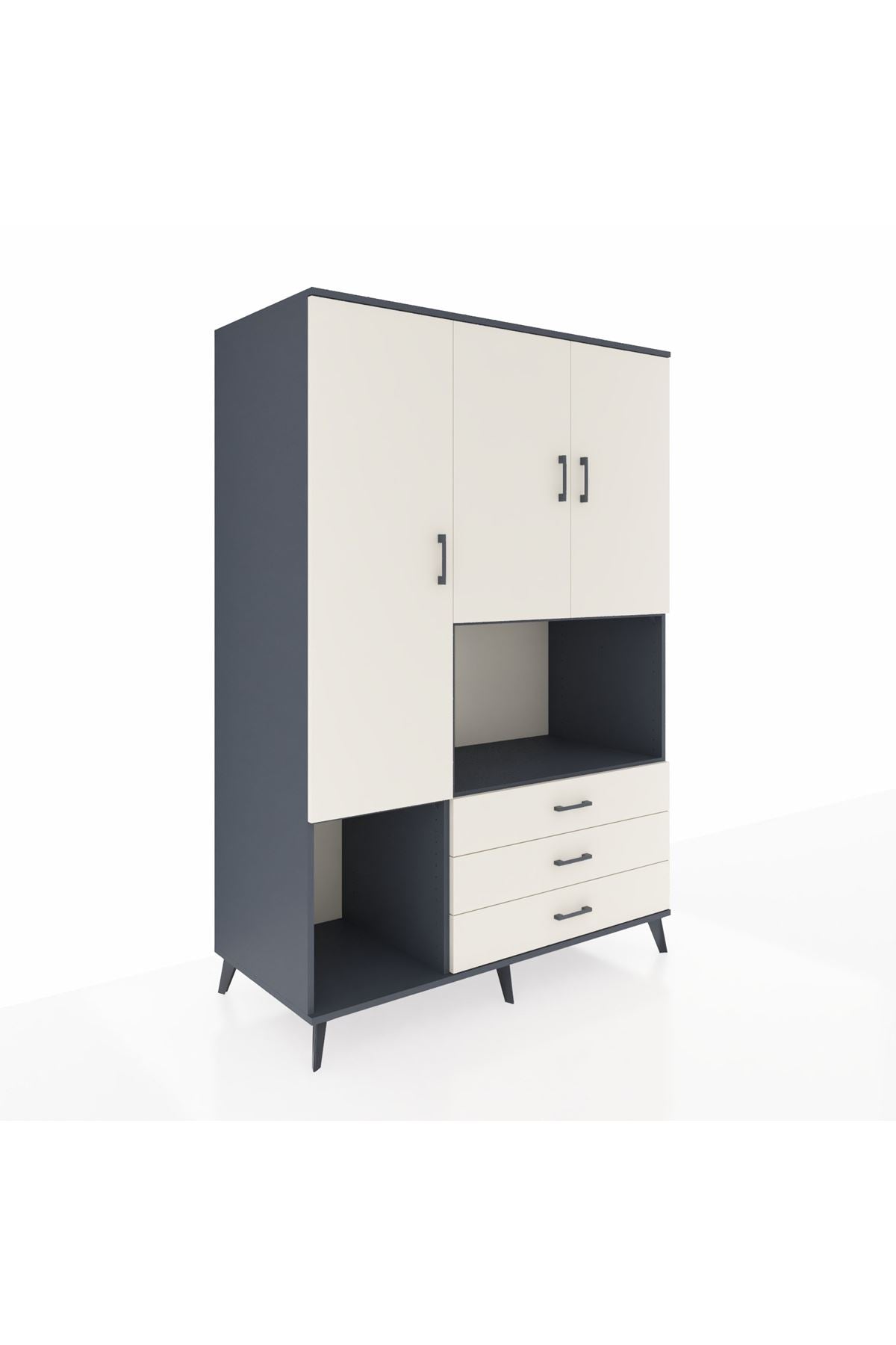 Kronos Dolap 6 Raflı 3 Çekmeceli 3 Kapaklı 132x59x195 Antrasit-Aytaşı/Aytaşı
