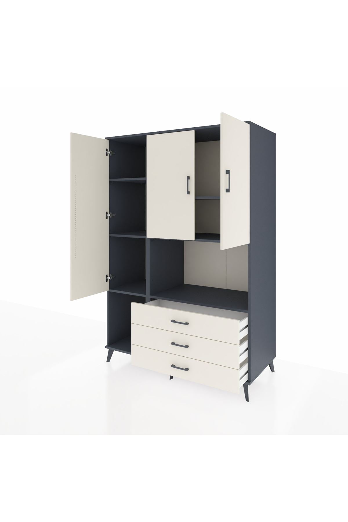 Kronos Dolap 6 Raflı 3 Çekmeceli 3 Kapaklı 132x59x195 Antrasit-Aytaşı/Aytaşı