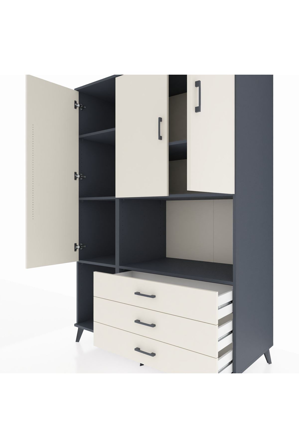Kronos Dolap 6 Raflı 3 Çekmeceli 3 Kapaklı 132x59x195 Antrasit-Aytaşı/Aytaşı