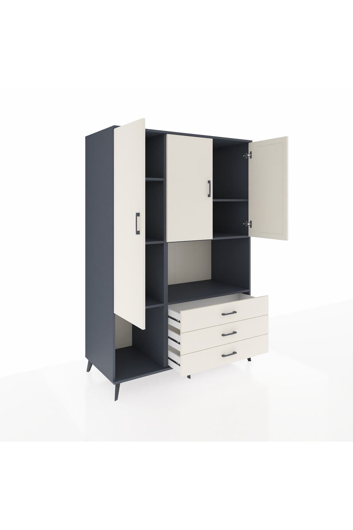 Kronos Dolap 6 Raflı 3 Çekmeceli 3 Kapaklı 132x59x195 Antrasit-Aytaşı/Aytaşı