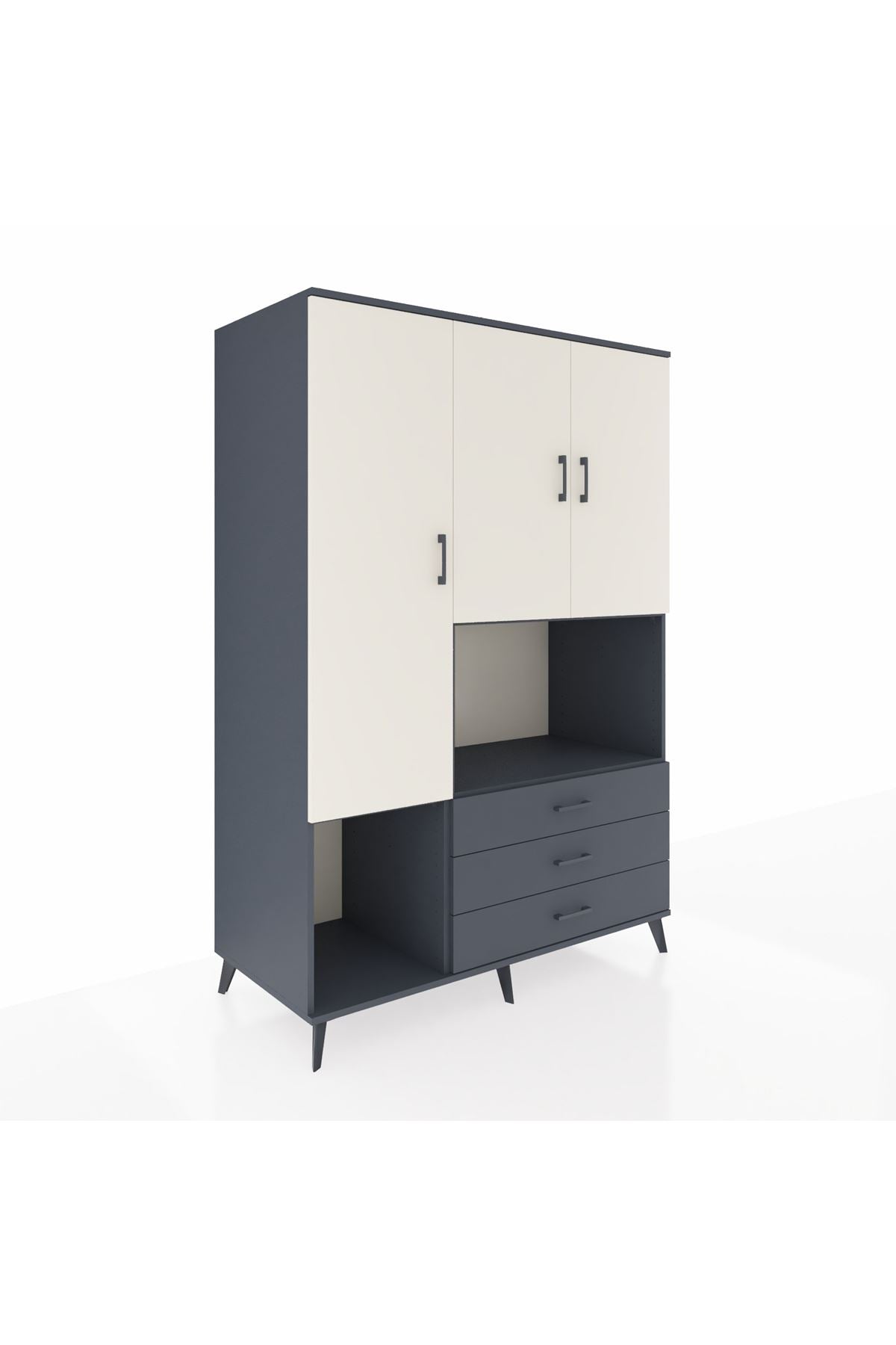 Kronos Dolap 6 Raflı 3 Çekmeceli 3 Kapaklı 132x59x195 Antrasit-Aytaşı/Antrasit