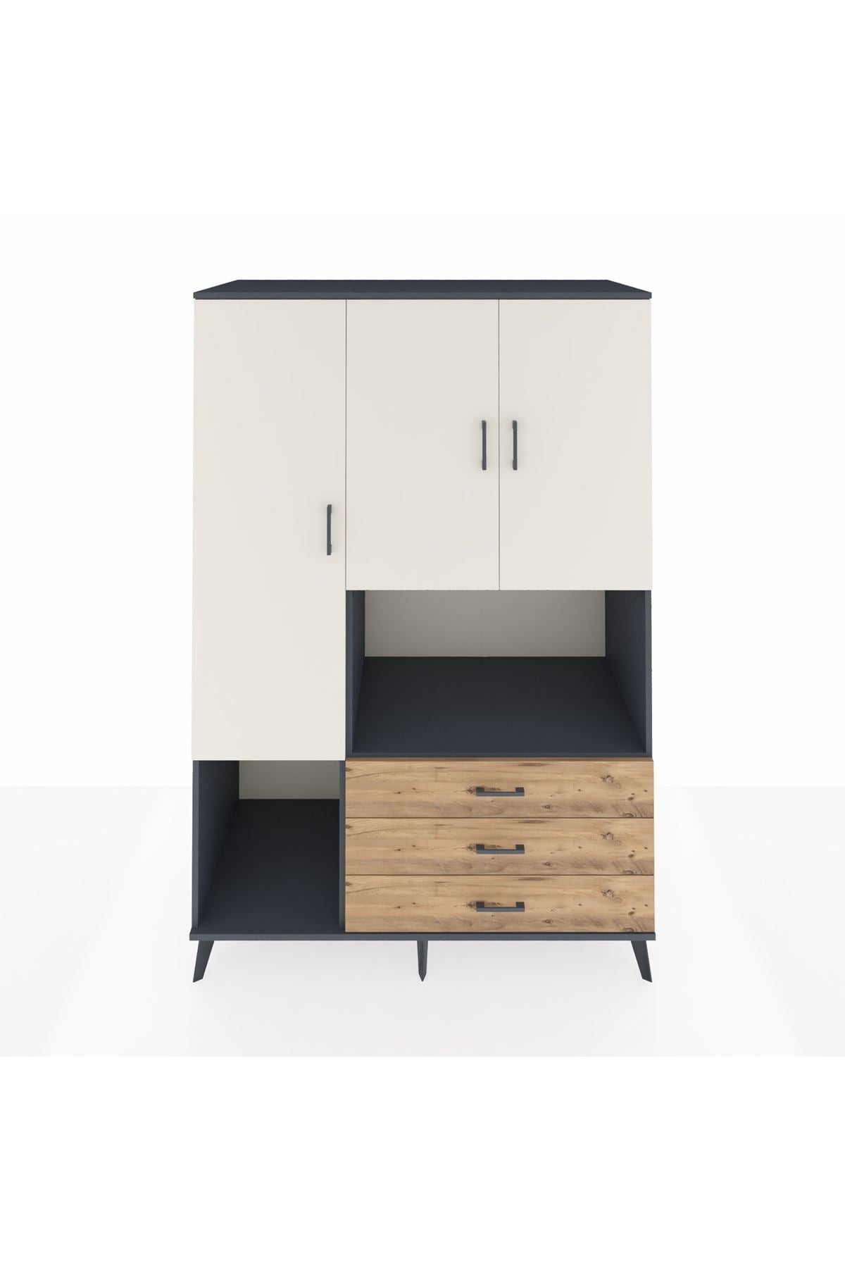 Kronos Dolap 6 Raflı 3 Çekmeceli 3 Kapaklı 132x59x195 Antrasit-Aytaşı/Çam