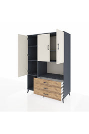 Kronos Dolap 6 Raflı 3 Çekmeceli 3 Kapaklı 132x59x195 Antrasit-Aytaşı/Çam