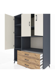 Kronos Dolap 6 Raflı 3 Çekmeceli 3 Kapaklı 132x59x195 Antrasit-Aytaşı/Çam