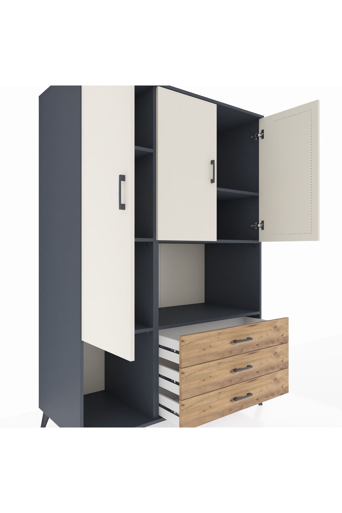 Kronos Dolap 6 Raflı 3 Çekmeceli 3 Kapaklı 132x59x195 Antrasit-Aytaşı/Çam