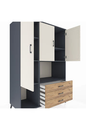 Kronos Dolap 6 Raflı 3 Çekmeceli 3 Kapaklı 132x59x195 Antrasit-Aytaşı/Çam