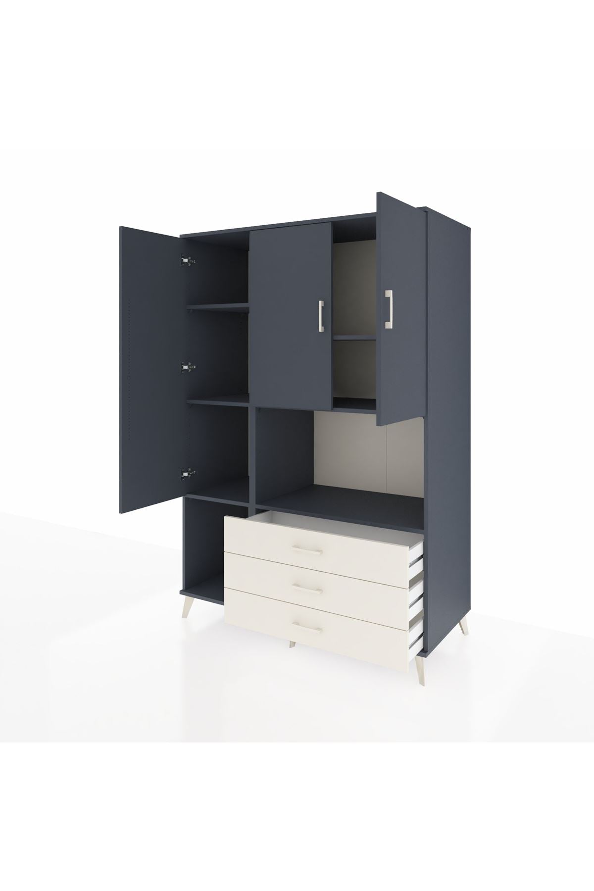 Kronos Dolap 6 Raflı 3 Çekmeceli 3 Kapaklı 132x59x195 Antrasit-Antrasit/Aytaşı