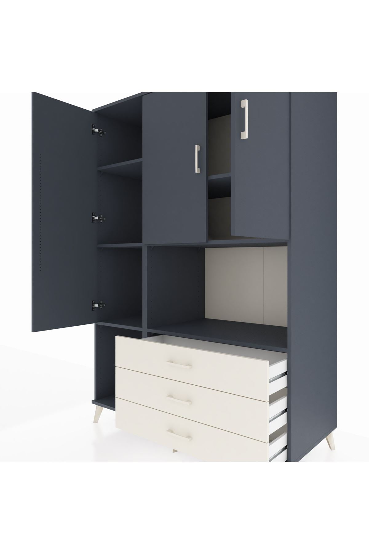 Kronos Dolap 6 Raflı 3 Çekmeceli 3 Kapaklı 132x59x195 Antrasit-Antrasit/Aytaşı