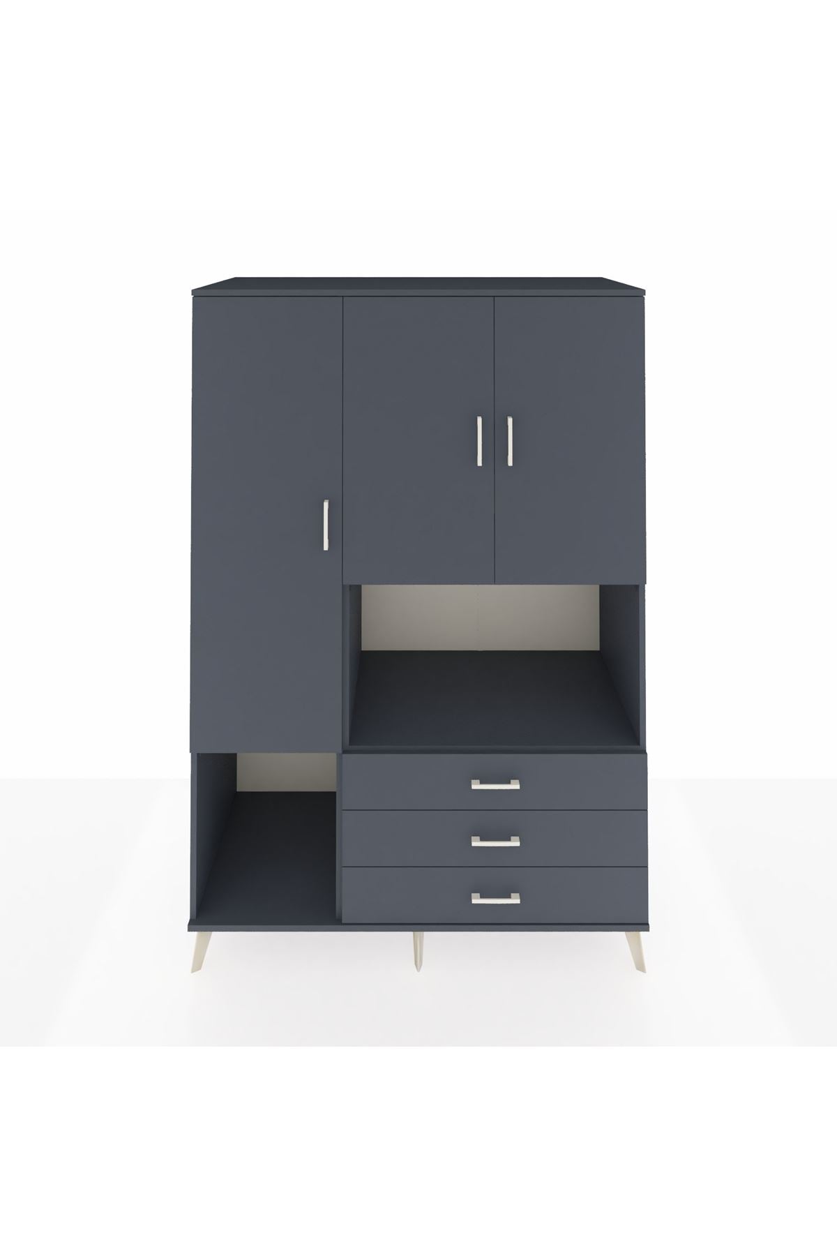 Kronos Dolap 6 Raflı 3 Çekmeceli 3 Kapaklı 132x59x195 Antrasit-Antrasit/Antrasit